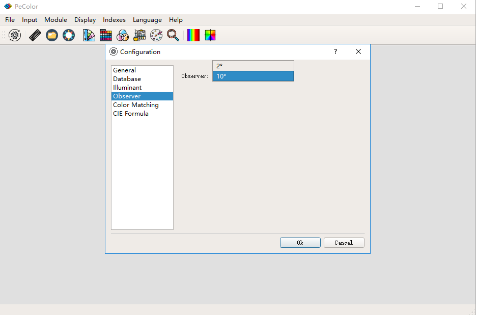 Pecolor Color matching software observer angle configuration